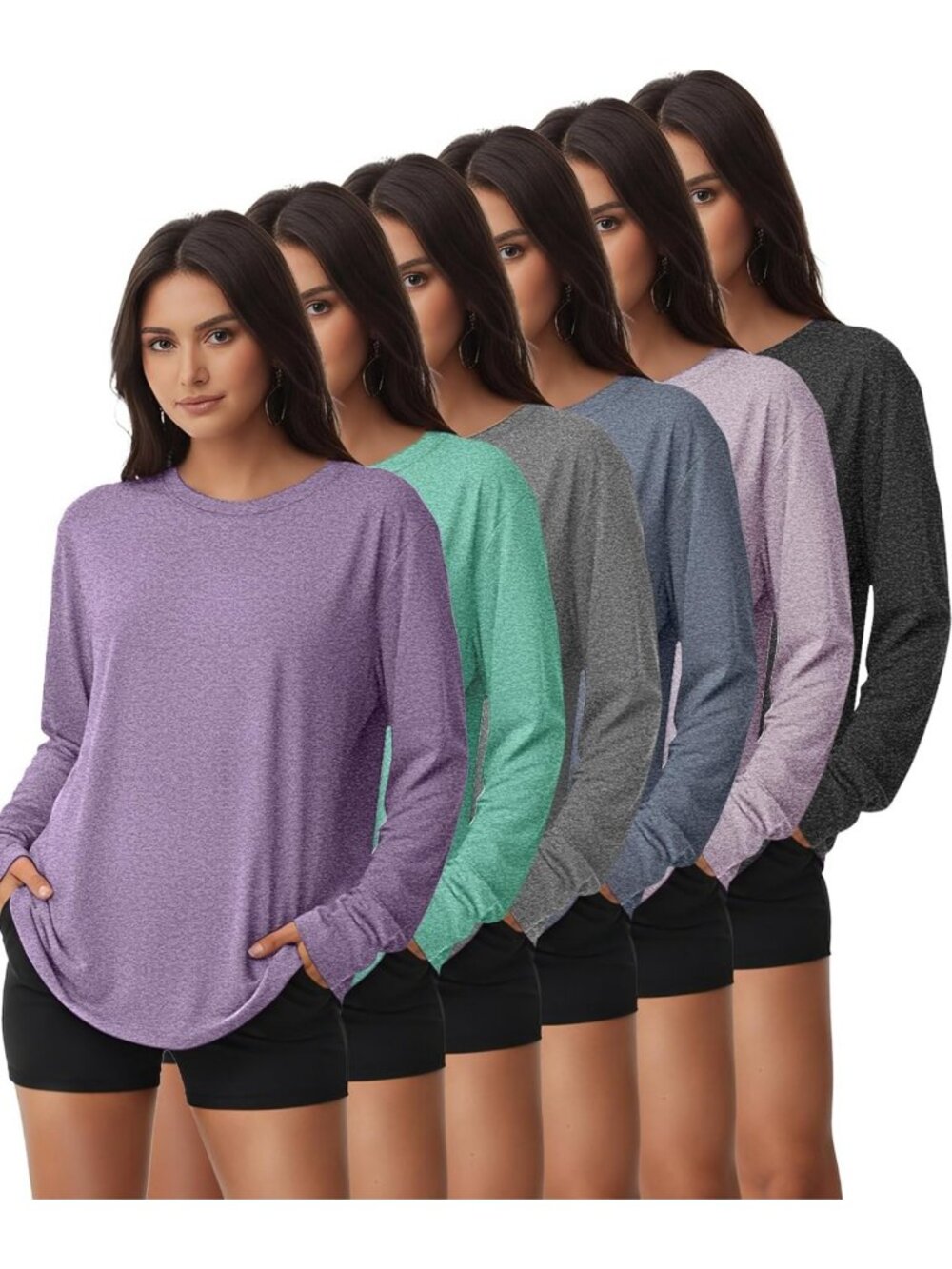 6 Pack Women's Workout Tops - Dry Fit Gym Shirts, UPF 50+ Athletic Tees
